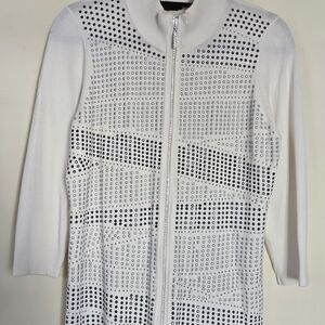 Chic White Cardigan with Black Detailing